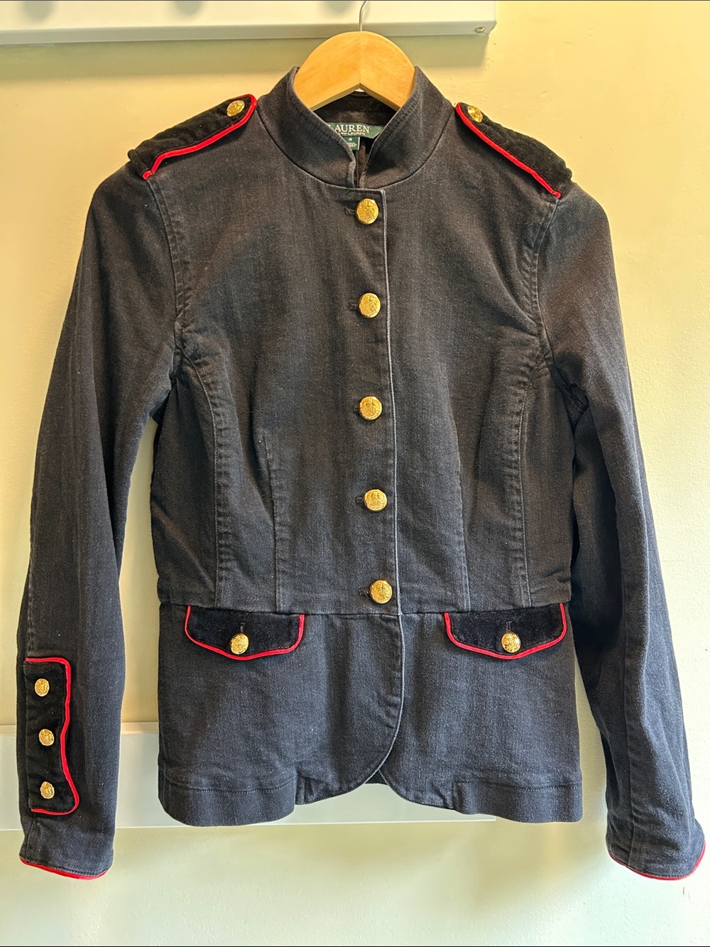 Ralph Lauren Black Military-Style Jacket with Red Trim